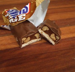 Snickers Fudge cut in half