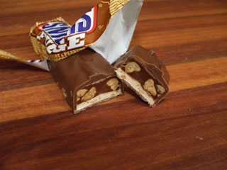 Snickers Fudge cut in half