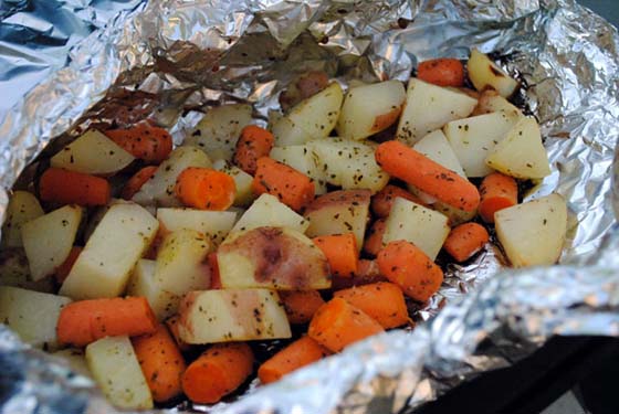 Grilled Parmesan Potatoes and Carrots