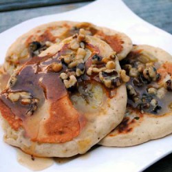 Banana Pancakes with Toffee Walnut Sauce