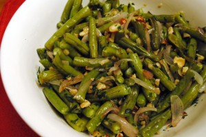 Garlic-Roasted Green Beans and Shallots with Hazelnuts