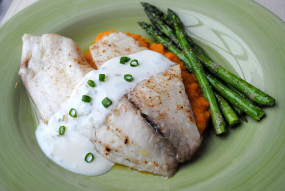Broiled Tilapia with Carrot and Yam Puree