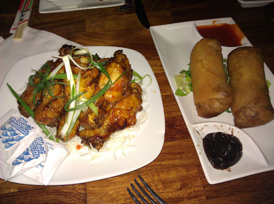 wings and spring rolls