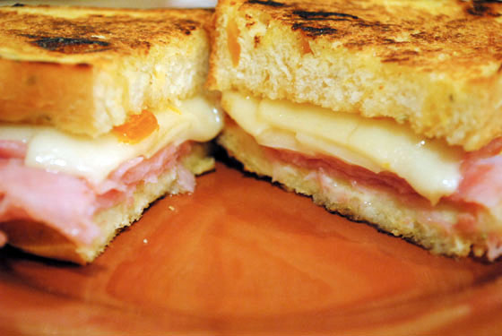 Ham & Swiss Grilled Cheese on Rosemary Apricot Bread