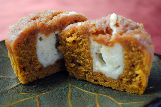 Inside of a Pumpkin Cream Cheese Muffin