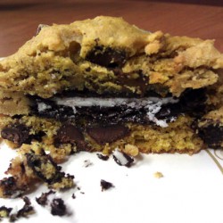 Open Oreo-stuffed Pumpkin Chocolate Chip Cookie