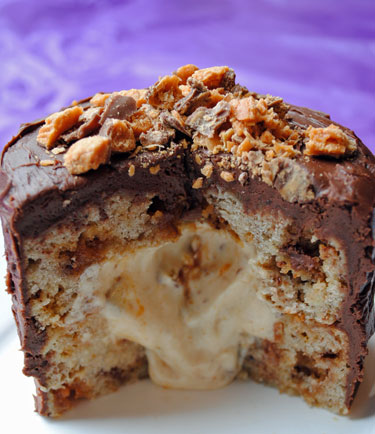 Inside Surprise Butterfinger Banana Cake