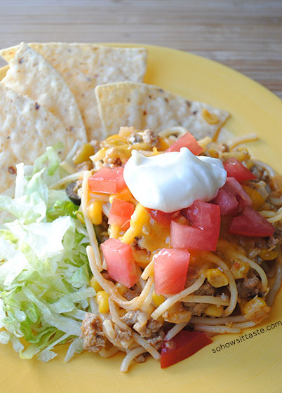 Taco Spaghetti with Chips by So, How's It Taste