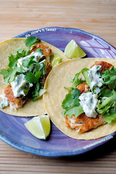 Fish Tacos with Lime-Cilantro Crema by So, How's It Taste? www.leah-claire.com