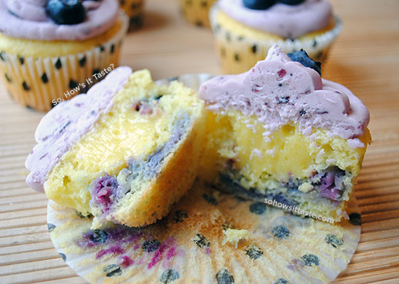 Lemon Blueberry Cupcakes with Lemon Curd & Blueberry Buttercream by So, How's It Taste? www.leah-claire.com