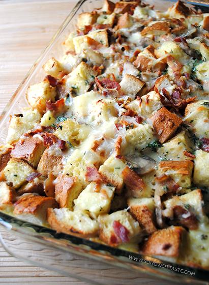 Mushroom, Bacon, and Swiss Strata