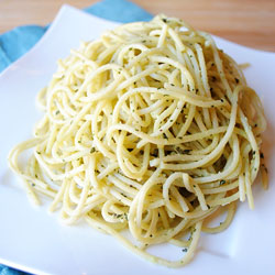 Spaghetti with Creamy Basil Pesto