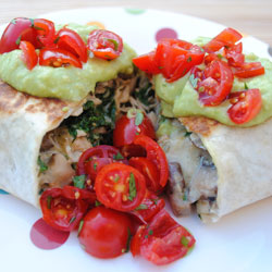 Chicken, Kale, and Mushroom Chimichangas