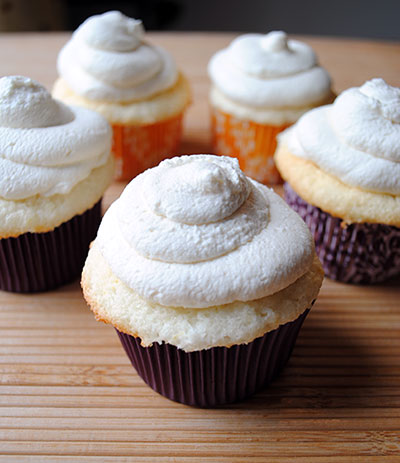 Lemon Angel Food Cupcakes with Lemon Curd and Mascarpone Frosting