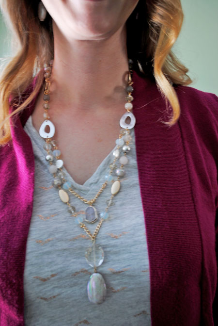 Cardigan & t-shirt with necklace