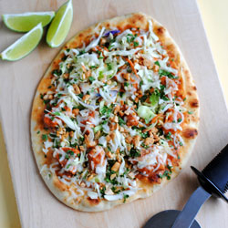 Butter Chicken Naan Pizza with Peanut Slaw