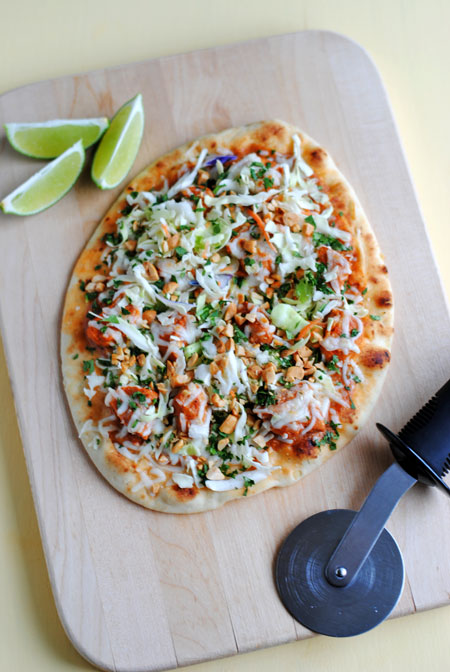 Butter Chicken Naan Pizza with Peanut Slaw