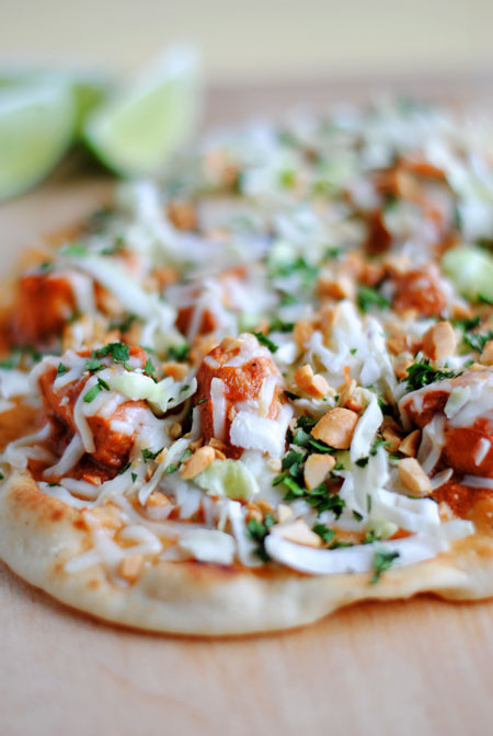 Butter Chicken Naan Pizza with Peanut Slaw