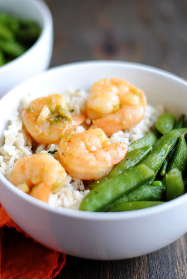 Chili-Garlic Shrimp with Coconut Rice and Snap Peas