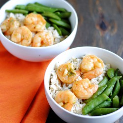 Chili-Garlic Shrimp with Coconut Rice and Snap Peas