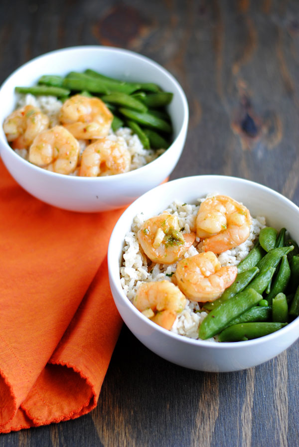 Chili-Garlic Shrimp with Coconut Rice and Snap Peas