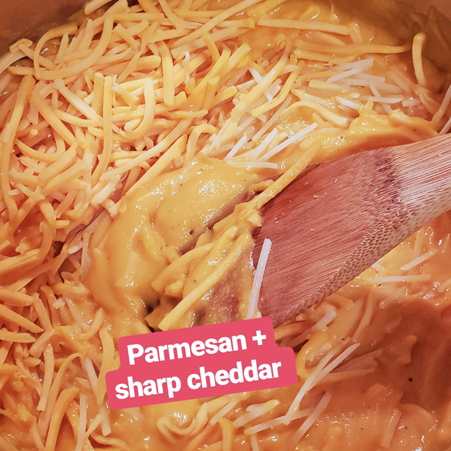 adding parmesan & sharp cheddar